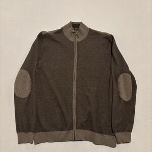 Tommy Bahama Full‎ Zip Sweater Mens Large Brown Elbow Patch Preppy Academia